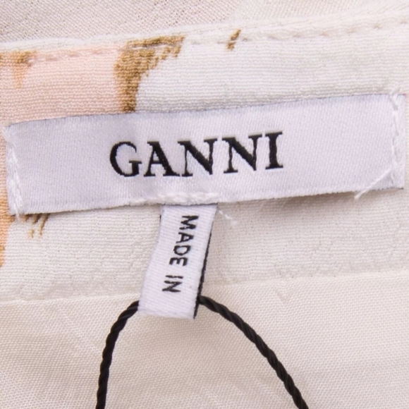 GANNI Crepe Straight Mini Skirt Size 36 (4) Floral Pattern Ruffle Gathered - Picture 5 of 7